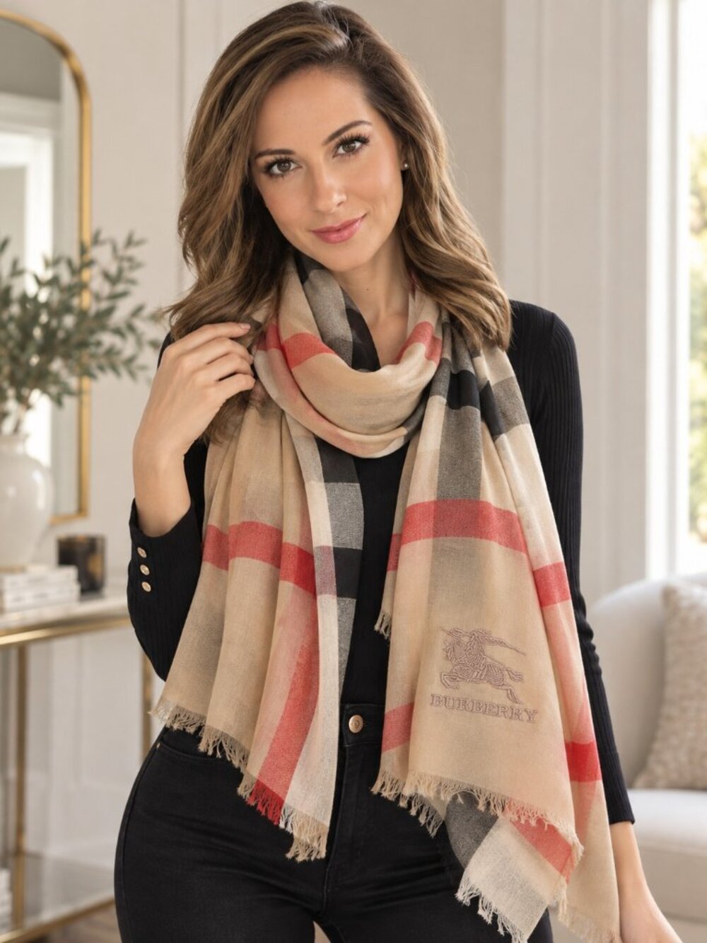 Burberry Classic Check Scarf Beige Red Black Logo Brand New Authentic